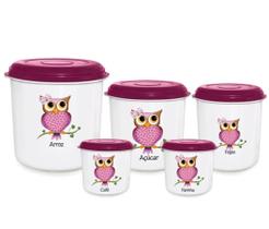 Jogo Potes Mantimentos Cereais Decorado Coruja 5 Pçs