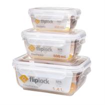 Jogo Potes Para Alimento Retangular Fliplock 400/800/1400 Ml