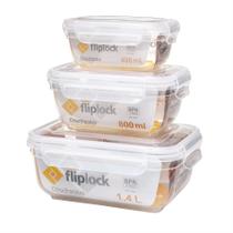 Jogo Potes Para Alimento Retangular Fliplock 400/800/1400 ML