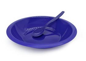 Jogo prato e colher escolar azul polipropileno lanche merenda- kit 50 unidades Jogo prato e colher escolar azul polipropileno lanche merenda- kit 50 unidades