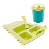 Jogo Prato Infantil Divisórias com Copo e Talheres Dino Baby Fibra de Bambu PP Lyor