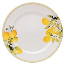 Jogo Pratos De Jantar Raso Limão Siciliano 24cm Branco Cerâmica - Lyor -