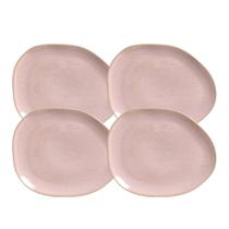 Jogo Pratos De Sobremesa 22,5cm Kit 4 Peças Oval Orgânico Litchi Cerâmica Porto Brasil