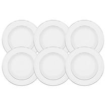 Jogo Pratos De Sobremesa 22cm Kit 6 Peças Porcelana Luxo Borda Prata Diamond Oxford