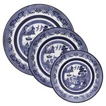 Jogo Pratos Rasos Fundos e Sobremesa 12 Peças Blue Willow Oxford Porcelana