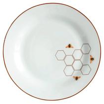 Jogo Pratos Rasos Jantar Refeição 27cm Kit 4 Peças Abelha Porcelana Brown Rim
