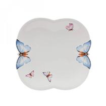 Jogo Pratos Rasos Porcelana Branca 6 Pç 24Cm Borboletas