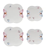 Jogo Pratos Rasos + Sobremesa Porcelana Borboleta Wolff 4un