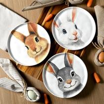 Jogo Pratos Sobremesa Sorrisos Coelho Páscoa 21,5cm Kit 9pçs Jogo Pratos Sobremesa Sorrisos Coelho Páscoa 21,5cm Kit 9pçs
