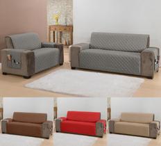 Jogo protetor de sofá king 2 e 3 lugares matelado com bolso lateral cor cinza