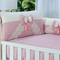 Jogo protetor para berço bebê elegancia modelo de trança bege/rosê neutro laços Jogo protetor para berço bebê elegancia modelo de trança bege/rosê neutro laços