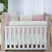 Jogo protetor para berço bebê libélula rosê/verde menina neutro Jogo protetor para berço bebê libélula rosê/verde menina neutro