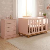 Jogo Quarto De Bebê Berço E Cômoda Slim Padrão Americano Rosa Acetinado