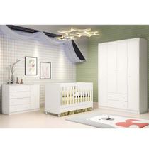 Jogo Quarto de Bebê com Guarda Roupa 4 Portas + Cômoda Sapateira + Berço Mini Cama Padrão Americano