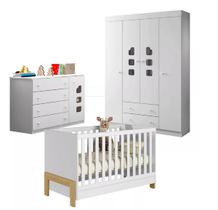 Jogo Quarto De Bebê Completo Guarda Roupa 4 Portas Comoda e Berço Padrão Americano Móveis