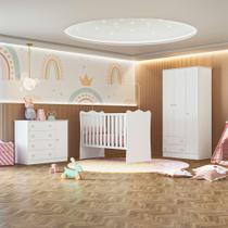 Jogo Quarto Infantil Doce Sonho Berço Cômoda Sapateira e Guarda Roupa Qmovi