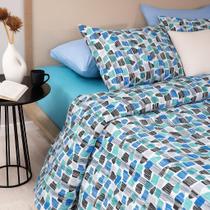 Jogo Queen Percal Unique Misto Santista 180f Santista Noa Azulceleste Geométrico