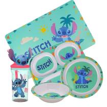Jogo Refeição Infantil Melamina Stitch Disney 5 Peças Com Lugar Americano - Tuut