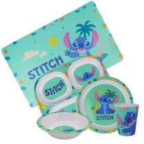 Jogo Refeição Infantil Melamina Stitch Disney 5 Peças Incluso Lugar Americano - Tuut