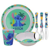 Jogo Refeição Infantil Melamina Stitch Disney 6 Peças, Pratos, Copo e Talheres - Tuut Jogo Refeição Infantil Melamina Stitch Disney 6 Peças, Pratos, Copo e Talheres - Tuut