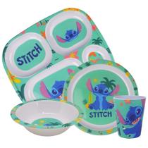 Jogo Refeição Infantil Melamina Stitch Disney Pratos, Tigela e Copo- Tuut