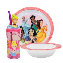 Jogo Refeição Infantil Princesas Disney 3 Peças Prato, Tigela e Copo Melamina - Tuut