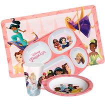 Jogo Refeição Infantil Princesas Disney 4 Peças Prato Divisória, Prato Fundo e Copo Melamina - Tuut