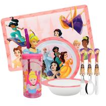 Jogo Refeição Infantil Princesas Disney 7 Peças Tigelas, Copo, Lugar Americano e Talheres - Tuut