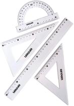 Jogo Réguas Escolar Geométrico Regua Esquadro e Transferidor