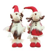 Jogo Rena Casal Pelúcia Vintage Em pé 55cm Gorro Guizo e Cachecol Xadrez - Magizi