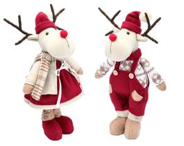 Jogo Rena Pelúcia de Natal Premium Casal Jardineira 30cm 2 Unidades - Magizi