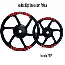 Jogo Rodas liga leve pretas Pop 100/110 (a tambor 6 pontas) + faixas Honda