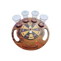 Jogo Roleta Spin Shot Virada de Bebida Drink Tequila Cachaça 4 Copos Grife de Boteco