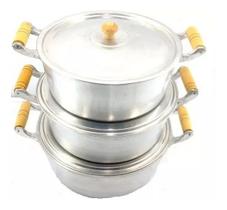 Jogo s Caçarolas Alumínio Polido Alça e Pomel de Madeira Do 26 ao 30 cm