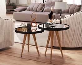 Jogo Sala Brilhante Mesa Lateral e Apoio Couro Com Espelho 40cm Pés Palito cor Preto - Comprar Moveis em Casa