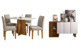 Jogo Sala De Jantar Com Mesa 120cm Com 4 Cadeiras E Aparador Buffet Ypê Off White Móveis Leartam