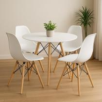 Jogo Sala Jantar Cozinha Mesa 90cm Eiffel Eames com 4 Cadeiras Eiffel Moderna Cor branco