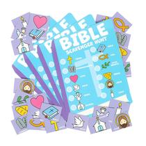 Jogo Scavenger Hunt Fun Express Bible com 3 cartas de ícones e 12 tabuleiros de jogo