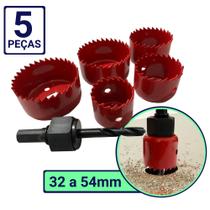 Jogo Serra Copo 5 Peças Para Madeira Gesso Pvc Plástico Profissional 32 à 54mm Jogo Serra Copo 5 Peças Para Madeira Gesso Pvc Plástico Profissional 32 à 54mm