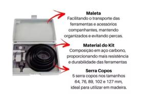 Jogo Serra Copo P/madeira Gesso Pvc 63 75 89 101 127 Mm muito util - Jogo Serra Copo P/madeira Gesso Pvc 63 75 89 101 127 Mm muito util -