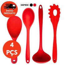 Jogo Silicone Maciço Kit Colher Pequena Colher Gde Arroz Pegador Massas Concha Feijão