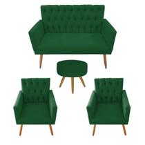 Jogo Sofá 1 Namoradeira Nina Captoné com 02 Poltronas Nina Captoné e Puff Redondo Verde Militar Jogo Sofá 1 Namoradeira Nina Captoné com 02 Poltronas Nina Captoné e Puff Redondo Verde Militar