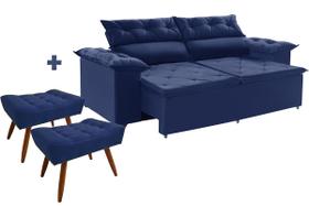 Jogo sofá Compact 200 retrátil reclinável cm Molas Espirais com 2 Puffs Azul Ws Estofados