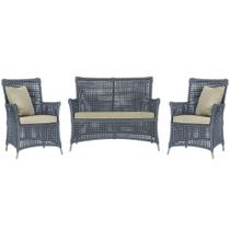 Jogo Sofá e 2 Poltronas de Área Igapó Alumínio Pintura Fendi Corda Náutica Estofado 7 Trama