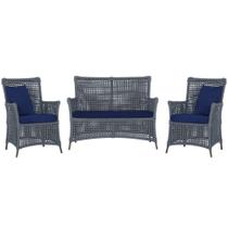 Jogo Sofá e 2 Poltronas de Área Igapó Alumínio Pintura Marrom Corda Náutica Estofado 10 Trama