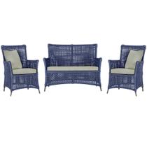 Jogo Sofá e 2 Poltronas de Área Igapó Alumínio Pintura Marrom Corda Náutica Estofado 3 Trama