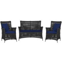 Jogo Sofá e 2 Poltronas de Área Igapó Alumínio Pintura Preta Corda Náutica Estofado 10 Trama