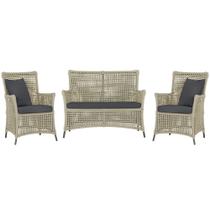 Jogo Sofá e 2 Poltronas de Área Igapó Alumínio Pintura Preta Corda Náutica Estofado 11 Trama