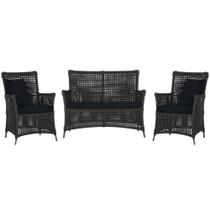 Jogo Sofá e 2 Poltronas de Área Igapó Alumínio Pintura Preta Corda Náutica Estofado 12 Trama