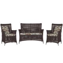 Jogo Sofá e 2 Poltronas de Área Igapó Alumínio Pintura Preta Corda Náutica Estofado 6 Trama